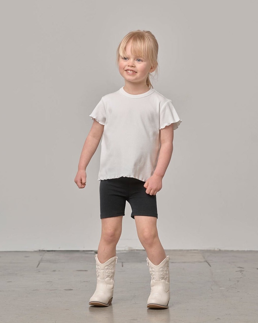 Ribbed Lettuce Trim Tee - White - Little Bipsy
