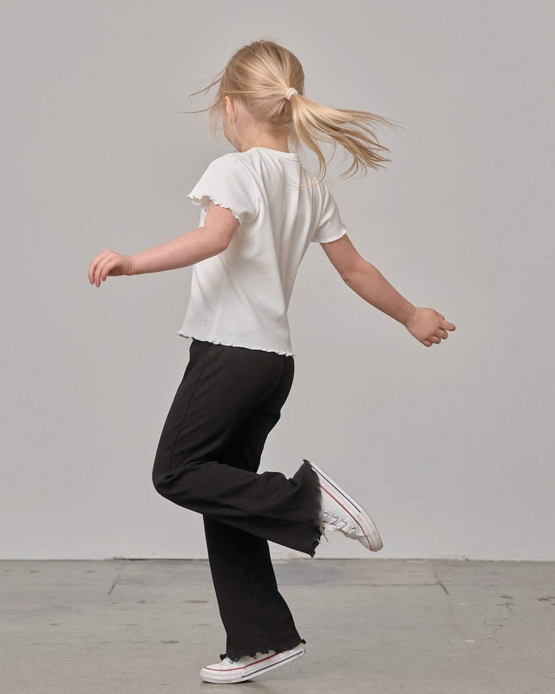 Ribbed Lettuce Trim Tee - White - Little Bipsy