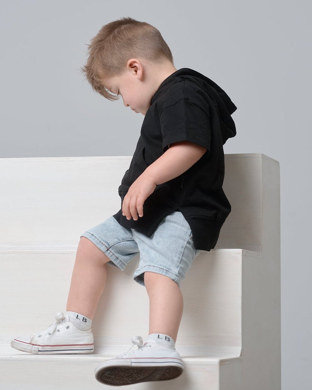 Short Sleeve Hoodie - Black - Little Bipsy