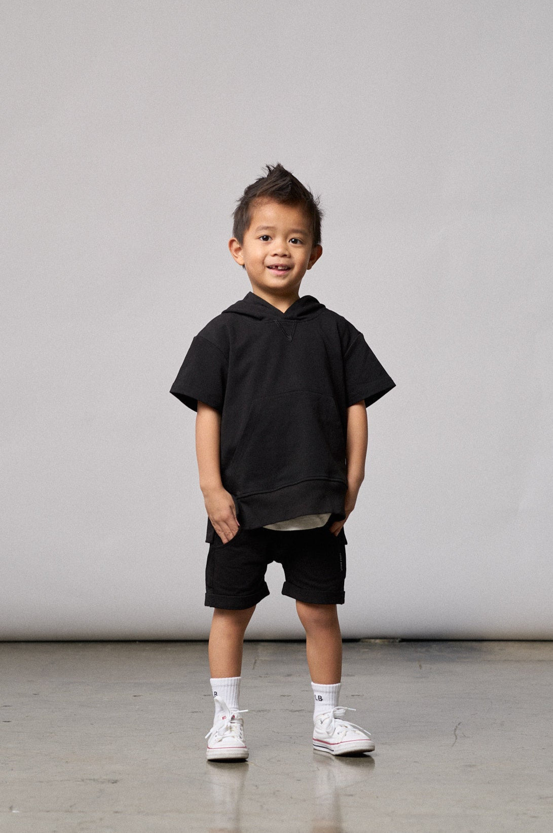 Short Sleeve Hoodie - Black - Little Bipsy