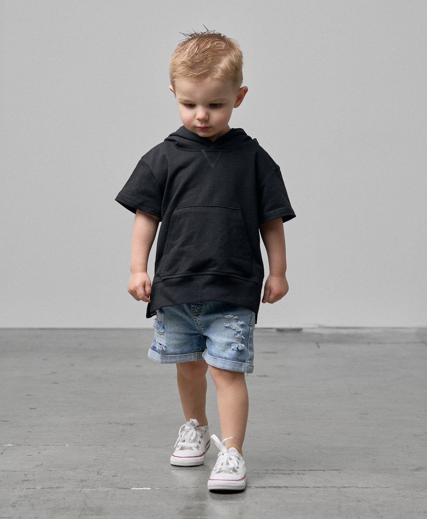 Short Sleeve Hoodie - Black - Little Bipsy