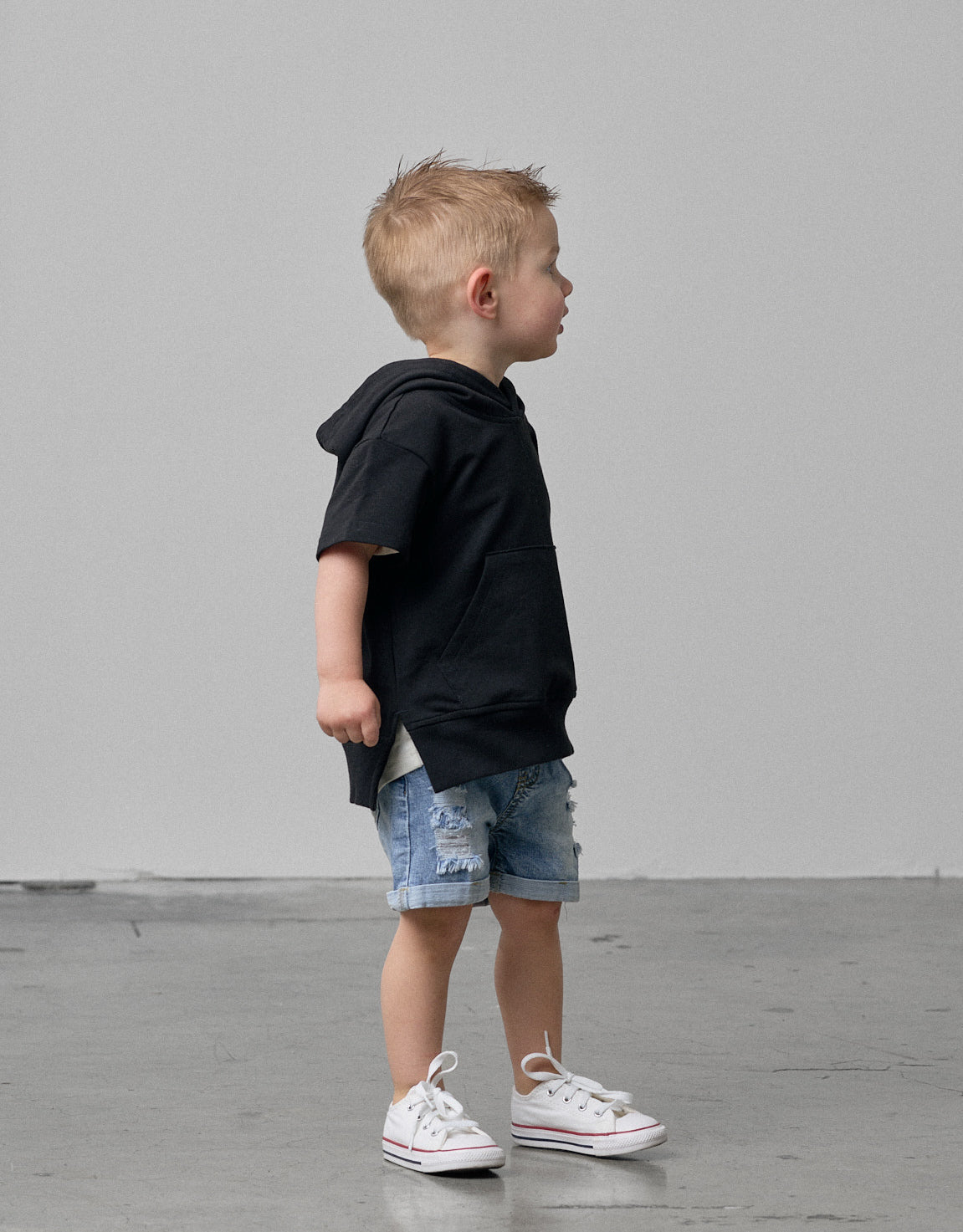 Short Sleeve Hoodie - Black - Little Bipsy