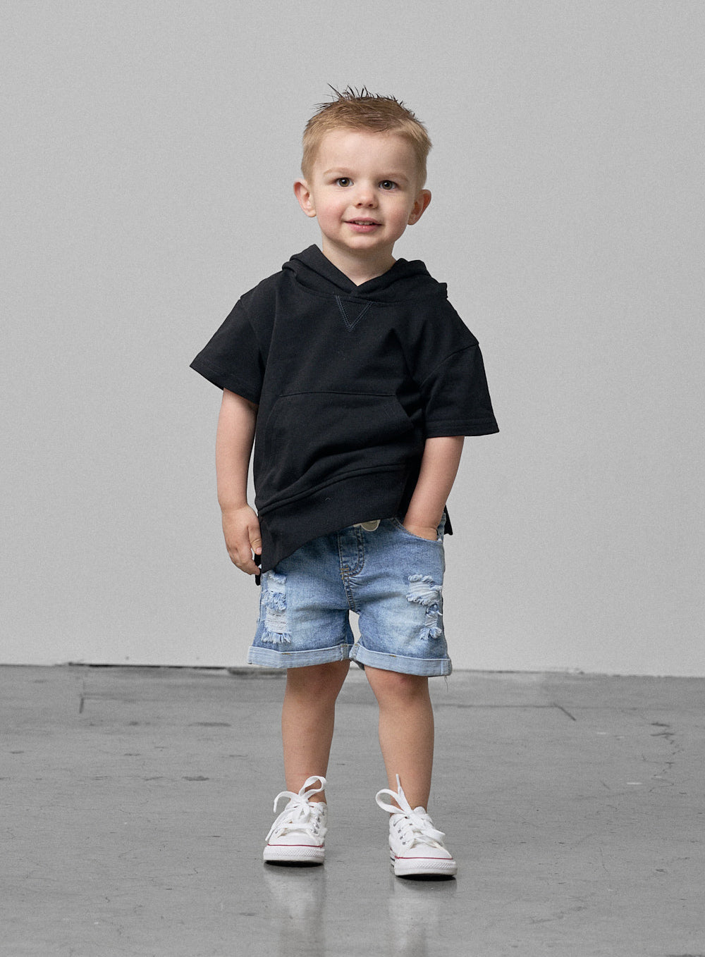 Short Sleeve Hoodie - Black - Little Bipsy