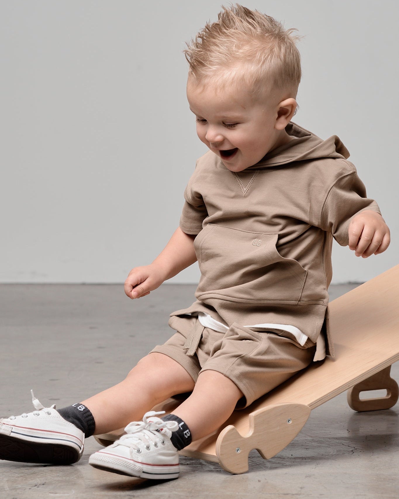 Short Sleeve Hoodie - Driftwood - Little Bipsy