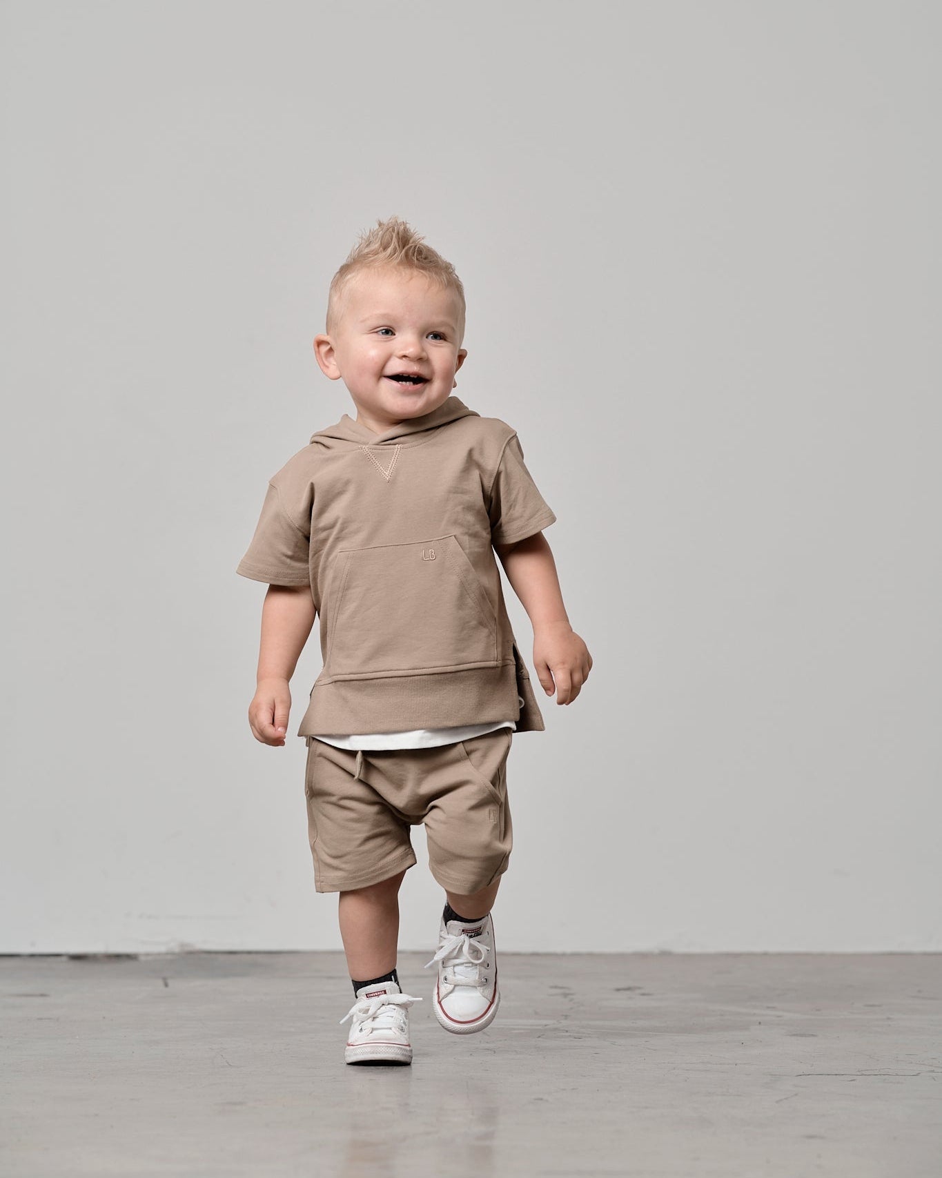 Short Sleeve Hoodie - Driftwood - Little Bipsy