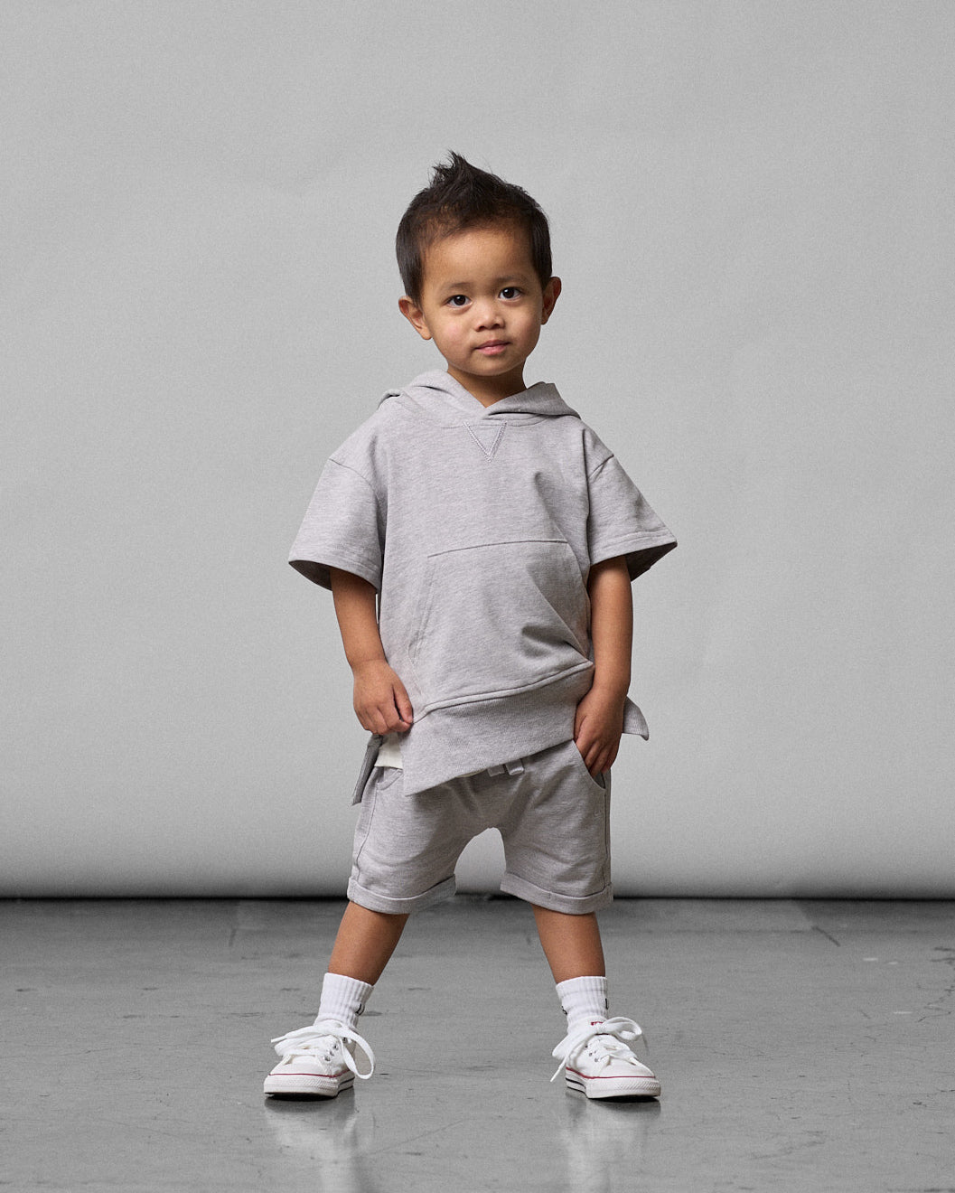 Short Sleeve Hoodie - Grey - Little Bipsy