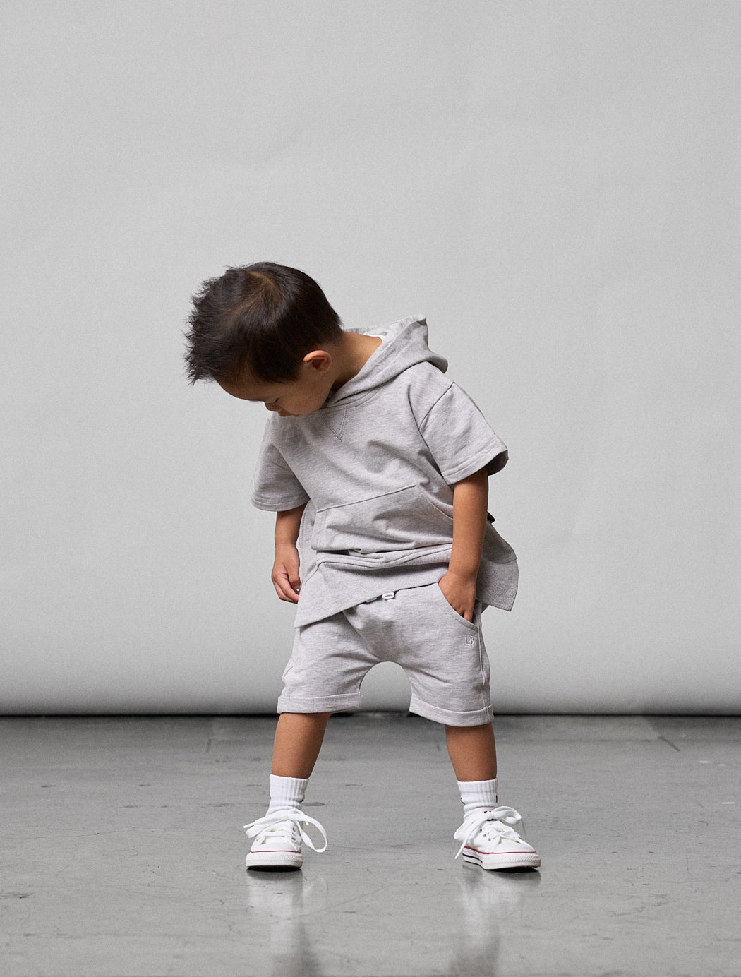 Short Sleeve Hoodie - Grey - Little Bipsy