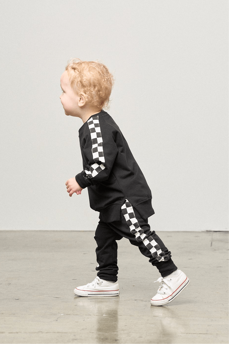 Side Checkered Pullover - Black - Little Bipsy