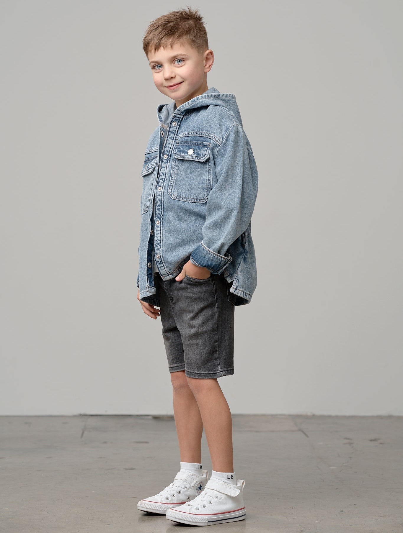 Straight Denim Short - Black Wash - Little Bipsy