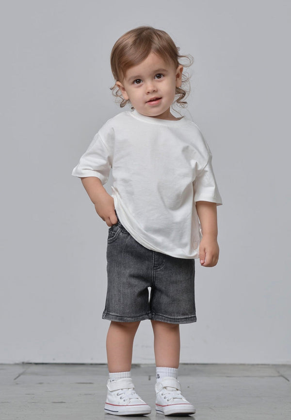 Straight Denim Short - Black Wash - Little Bipsy