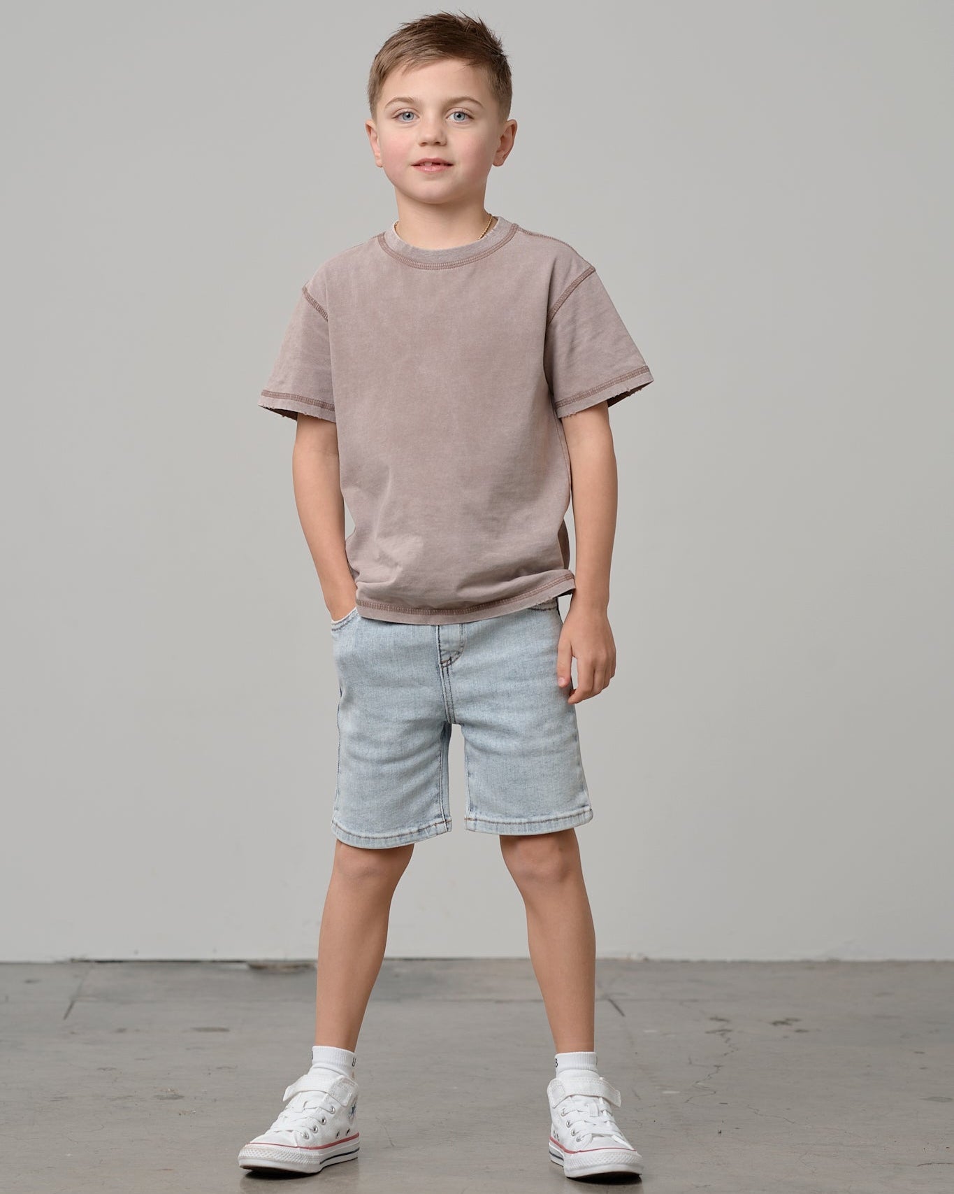 Straight Denim Short - Light Wash - Little Bipsy