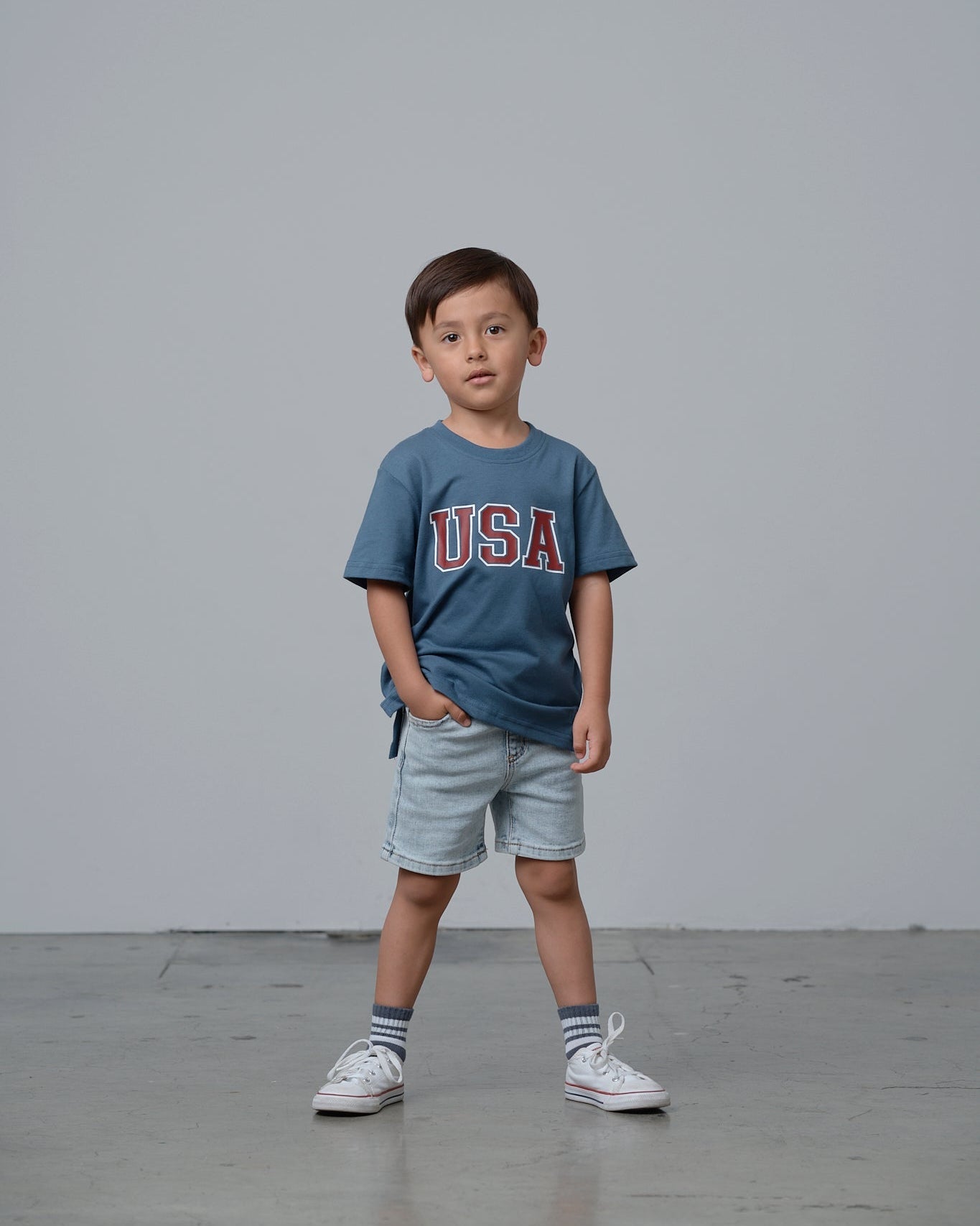 USA Elevated Tee - Worn Indigo - Little Bipsy
