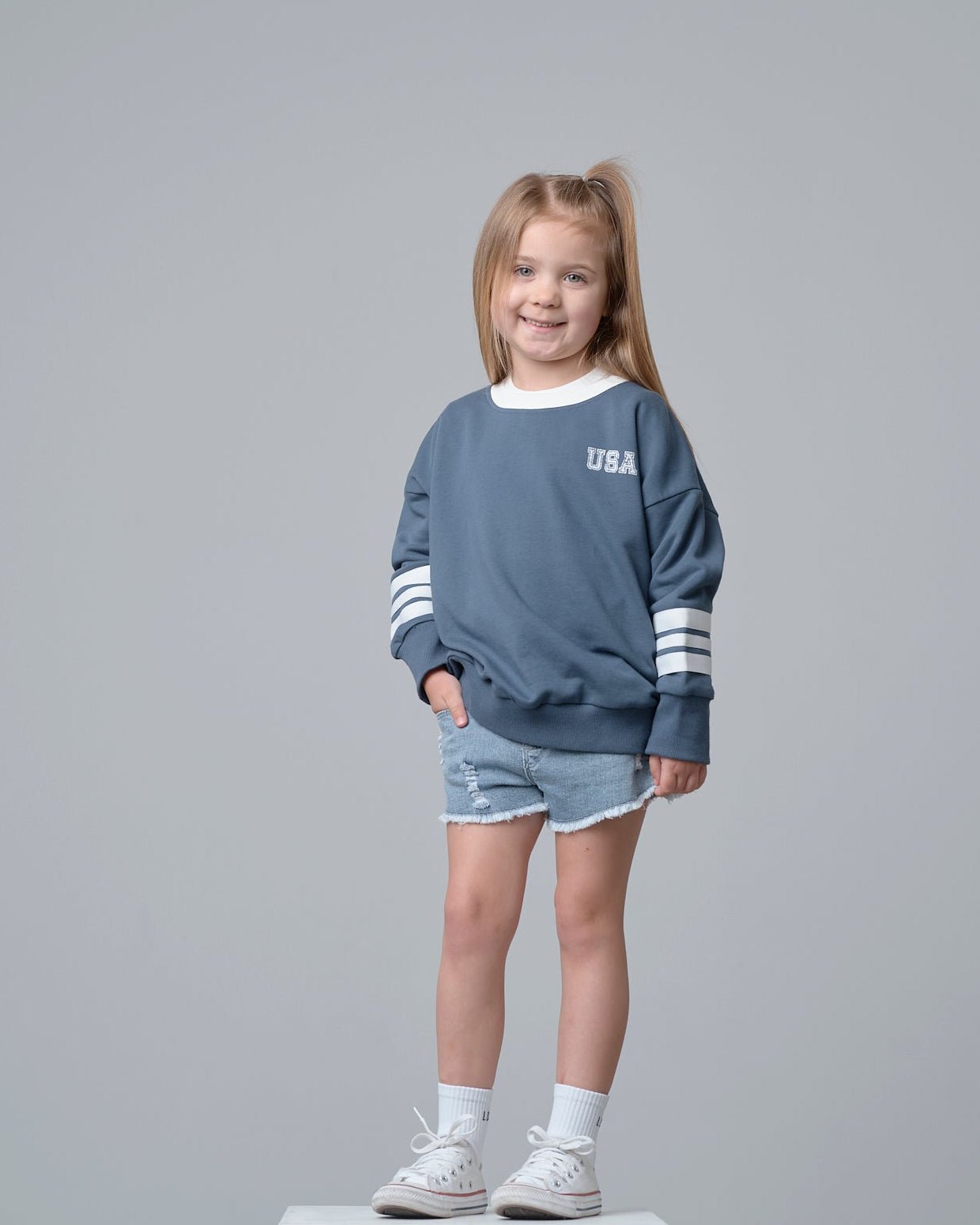USA Lightweight Crewneck - Worn Indigo - Little Bipsy