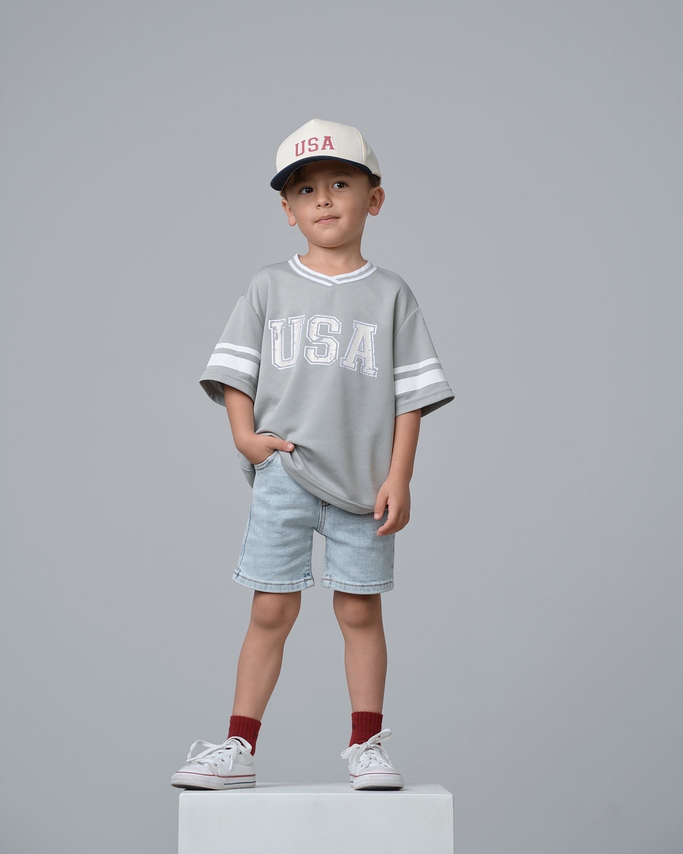 USA Varsity Mesh Tee - Grey - Little Bipsy