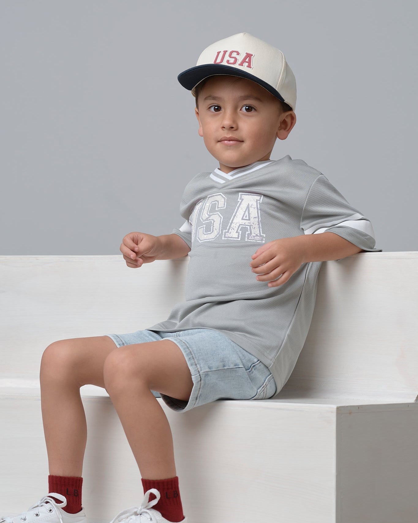 USA Varsity Mesh Tee - Grey - Little Bipsy