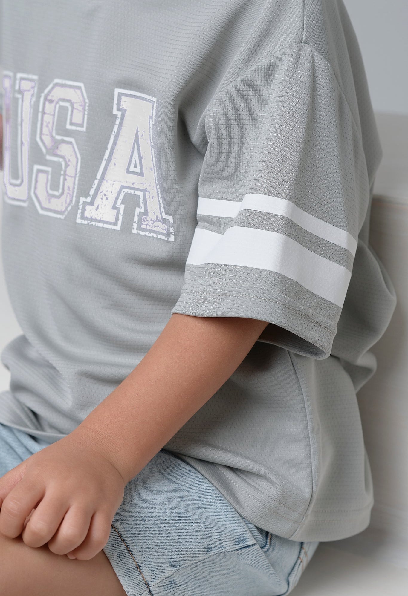 USA Varsity Mesh Tee - Grey - Little Bipsy