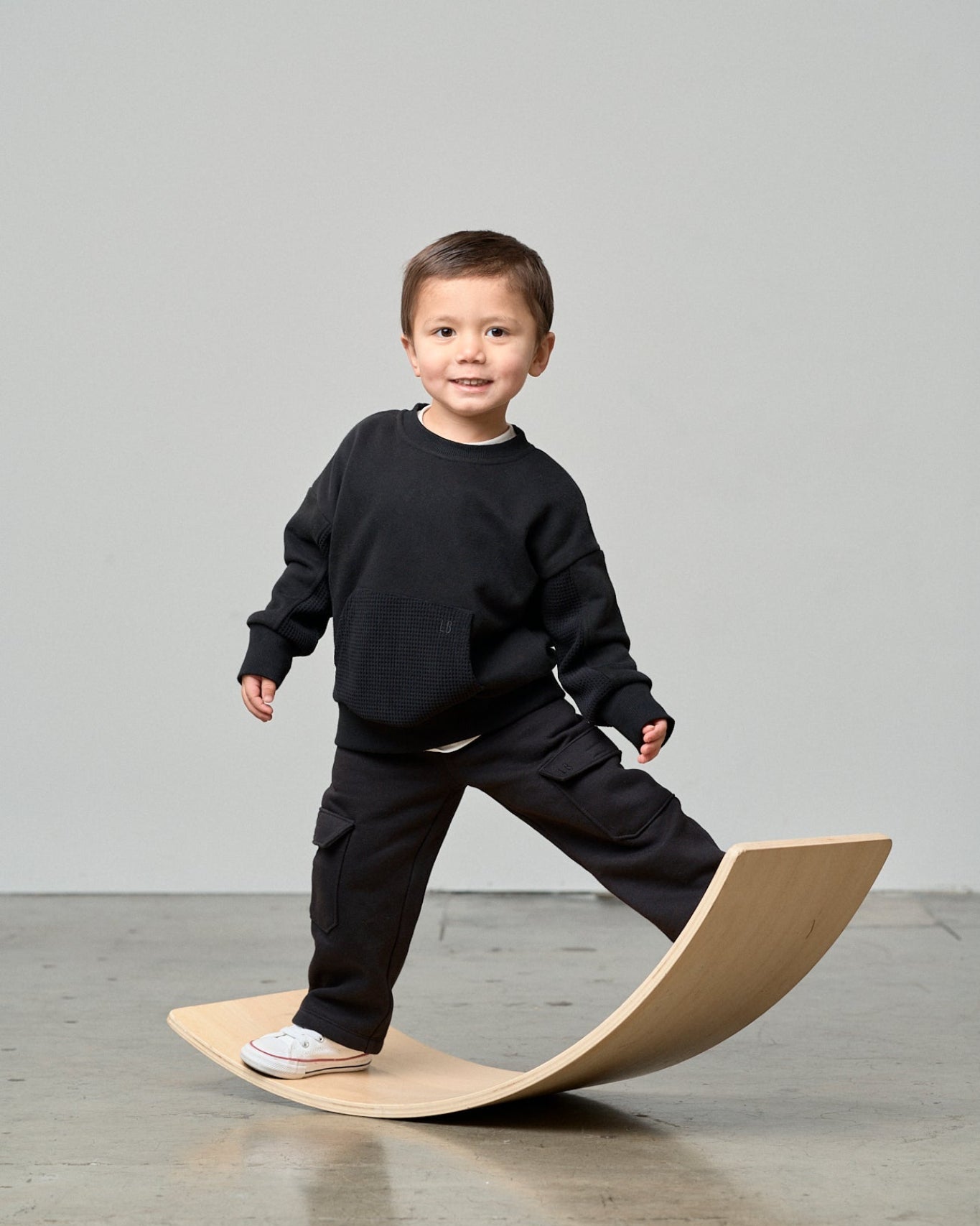 Waffle Hybrid Crewneck - Black - Little Bipsy