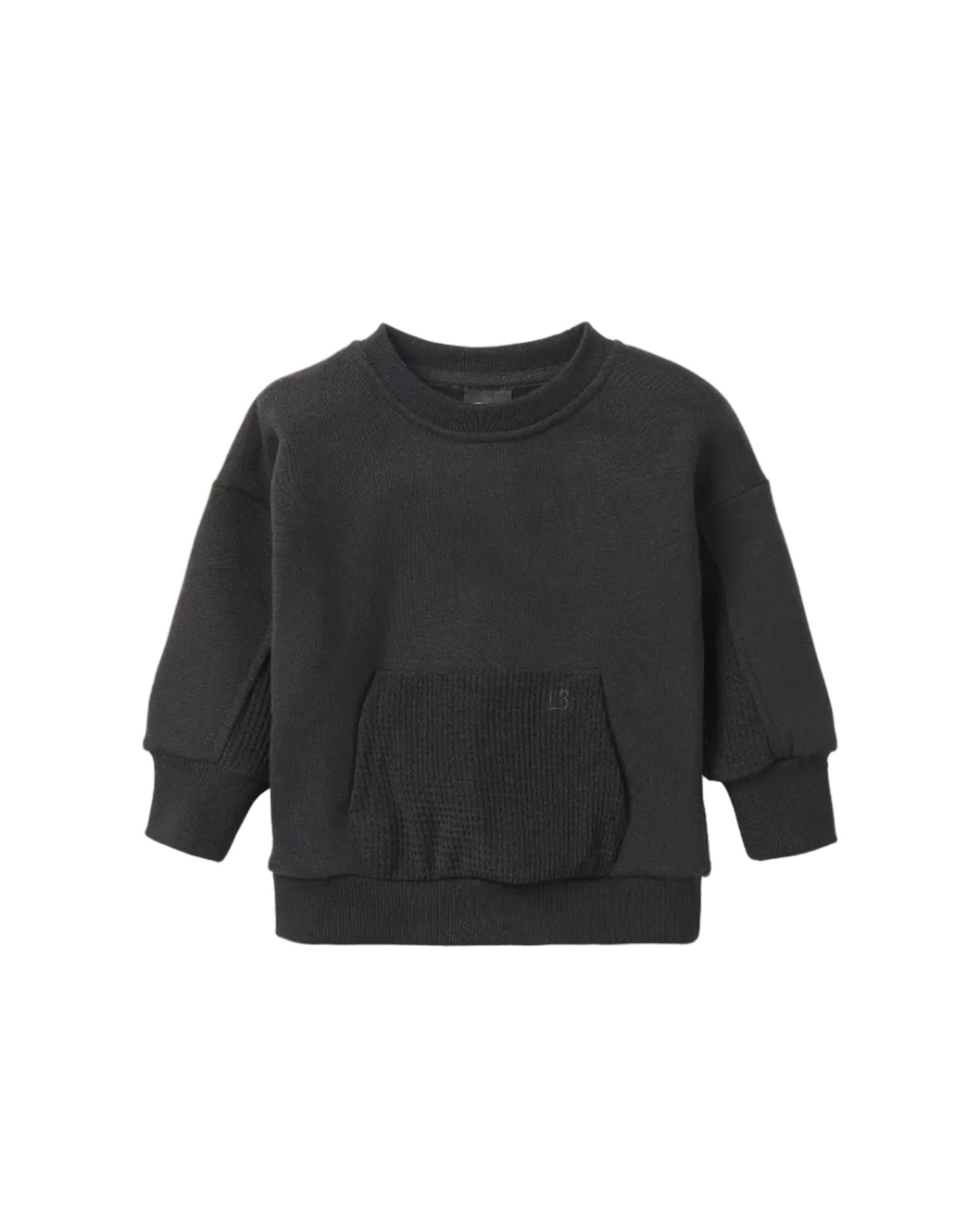 Waffle Hybrid Crewneck - Black - Little Bipsy