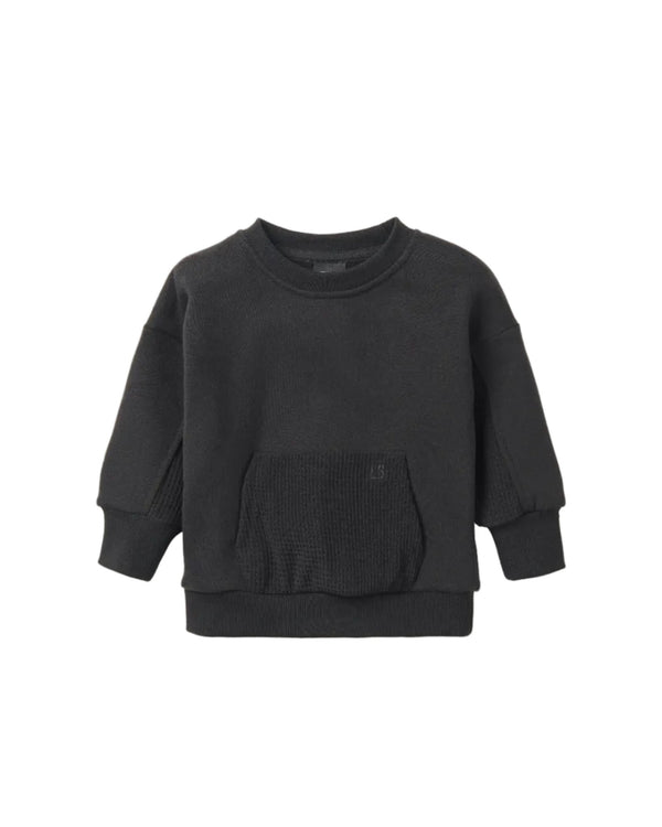 Waffle Hybrid Crewneck - Black - Little Bipsy