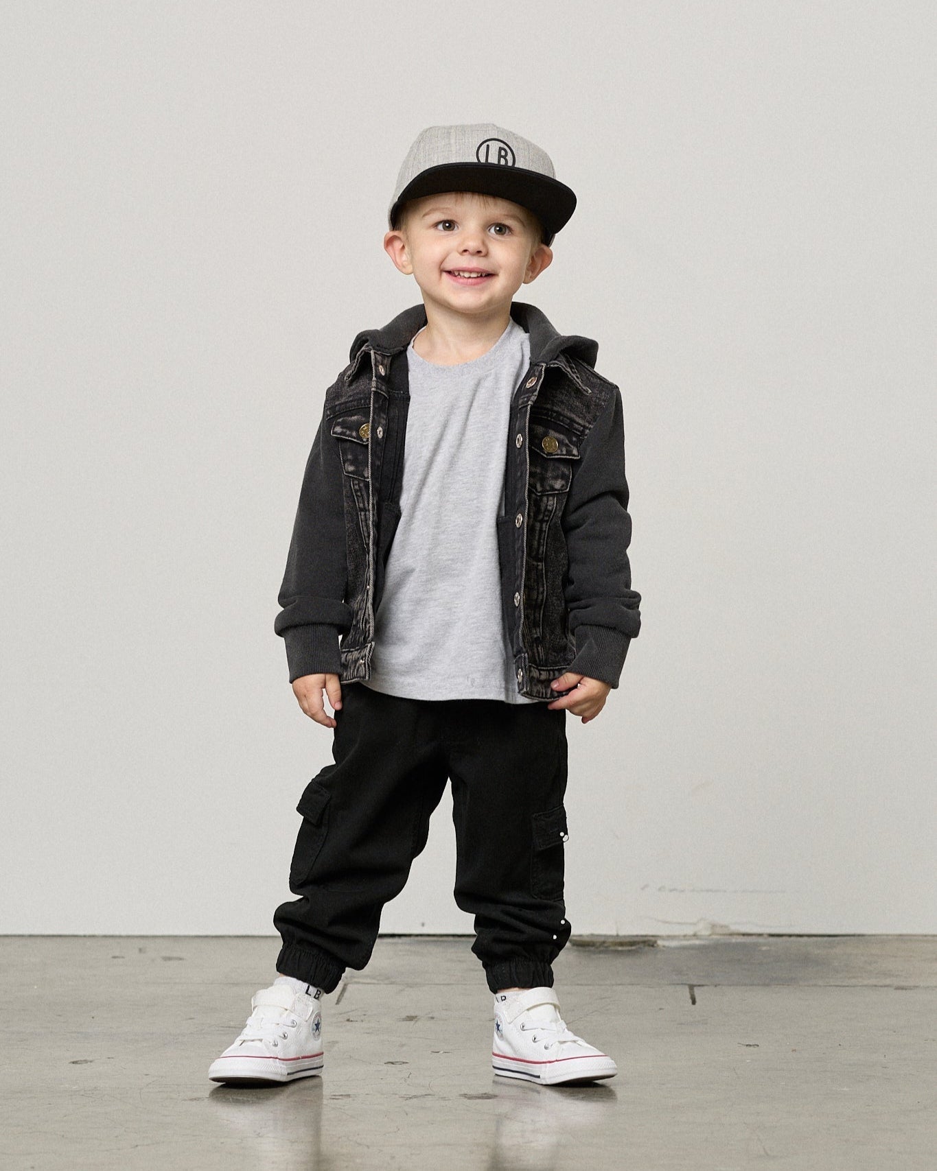 Washed Hooded Denim Jacket - Black - Little Bipsy