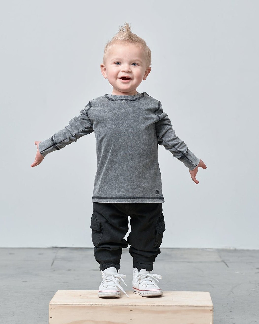 Washed Long Sleeve Tee - Charcoal - Little Bipsy