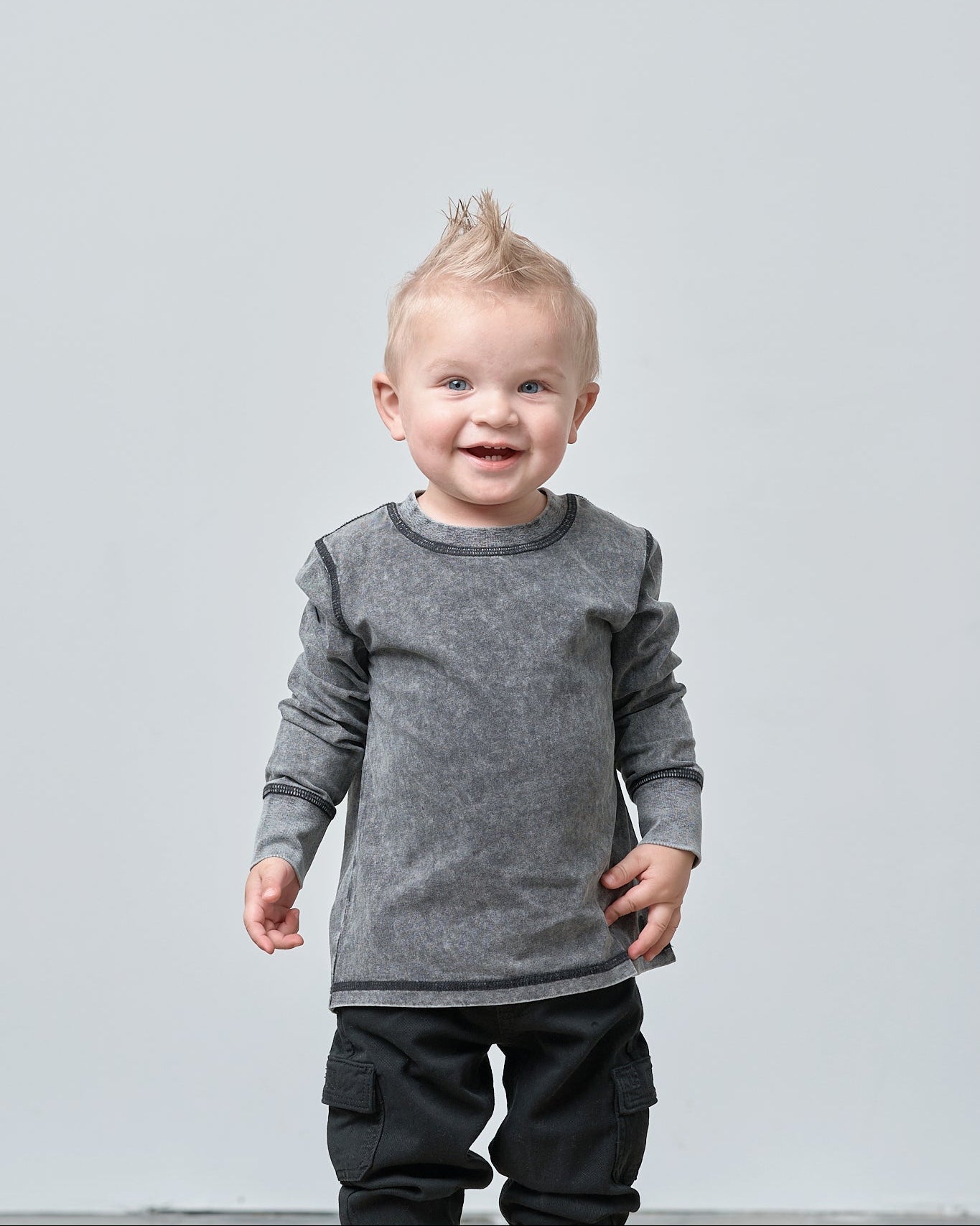 Washed Long Sleeve Tee - Charcoal - Little Bipsy