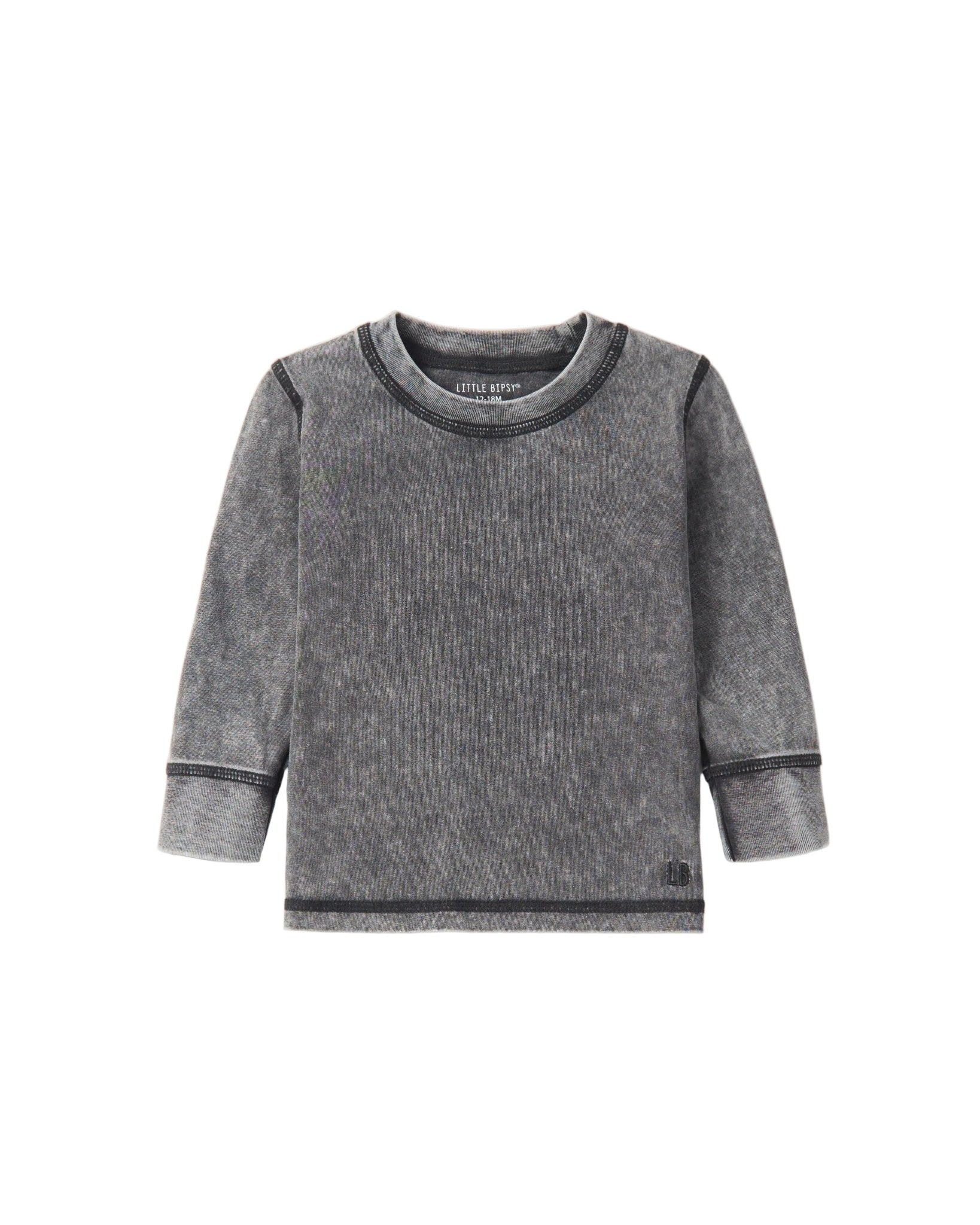 Washed Long Sleeve Tee - Charcoal - Little Bipsy