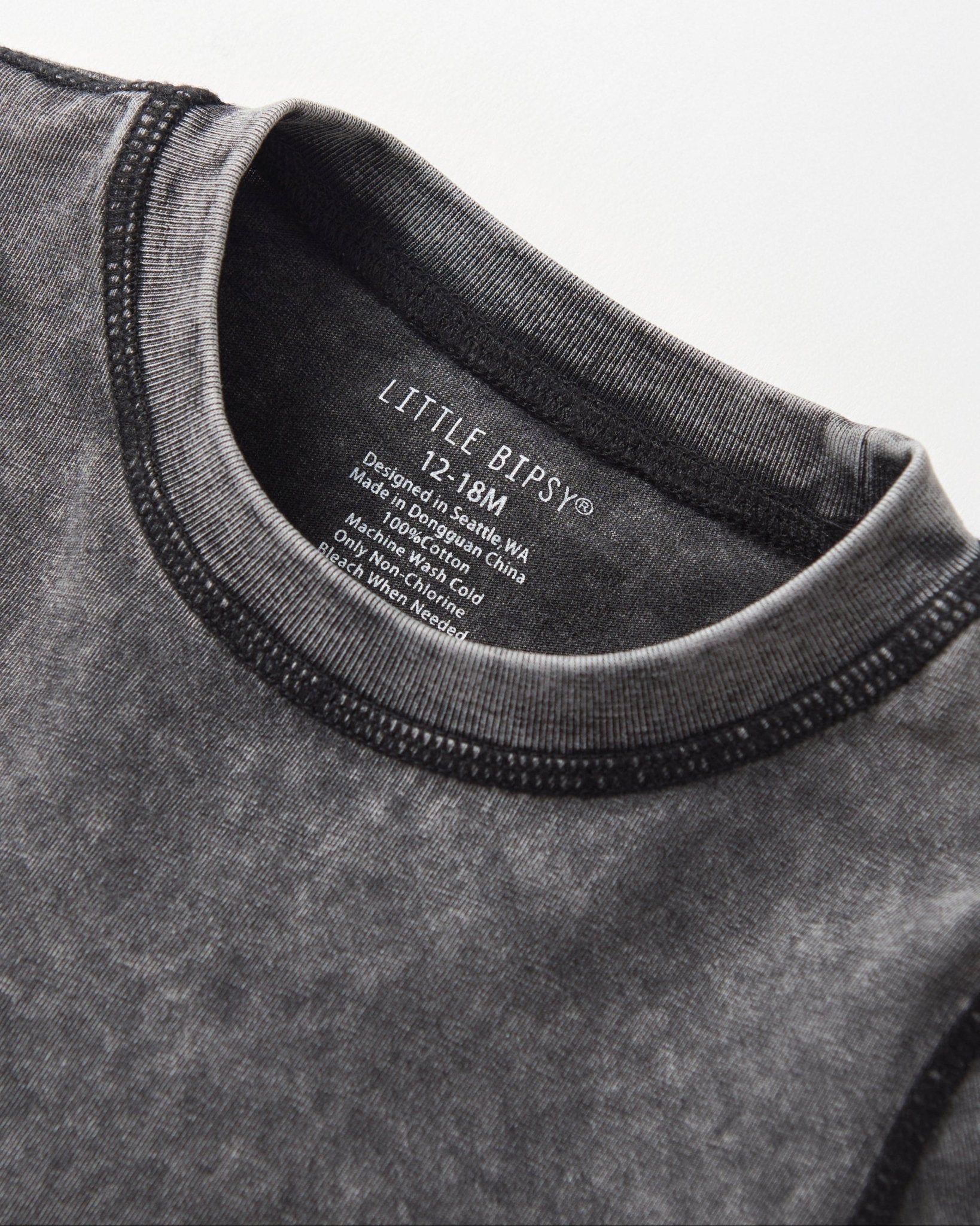 Washed Long Sleeve Tee - Charcoal - Little Bipsy