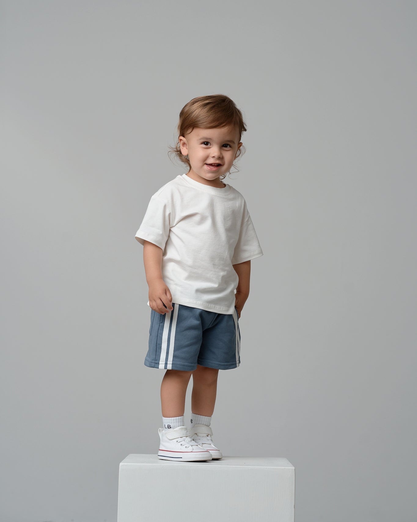 White Stripe Short - Worn Indigo - Little Bipsy