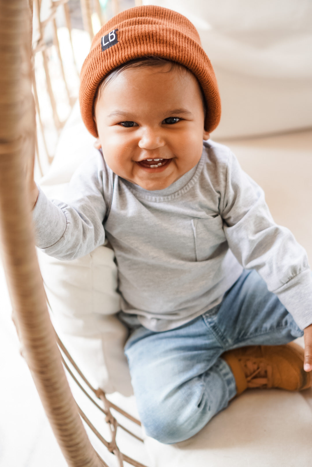 toddler street style outfit with kids basic long sleeve tee in grey