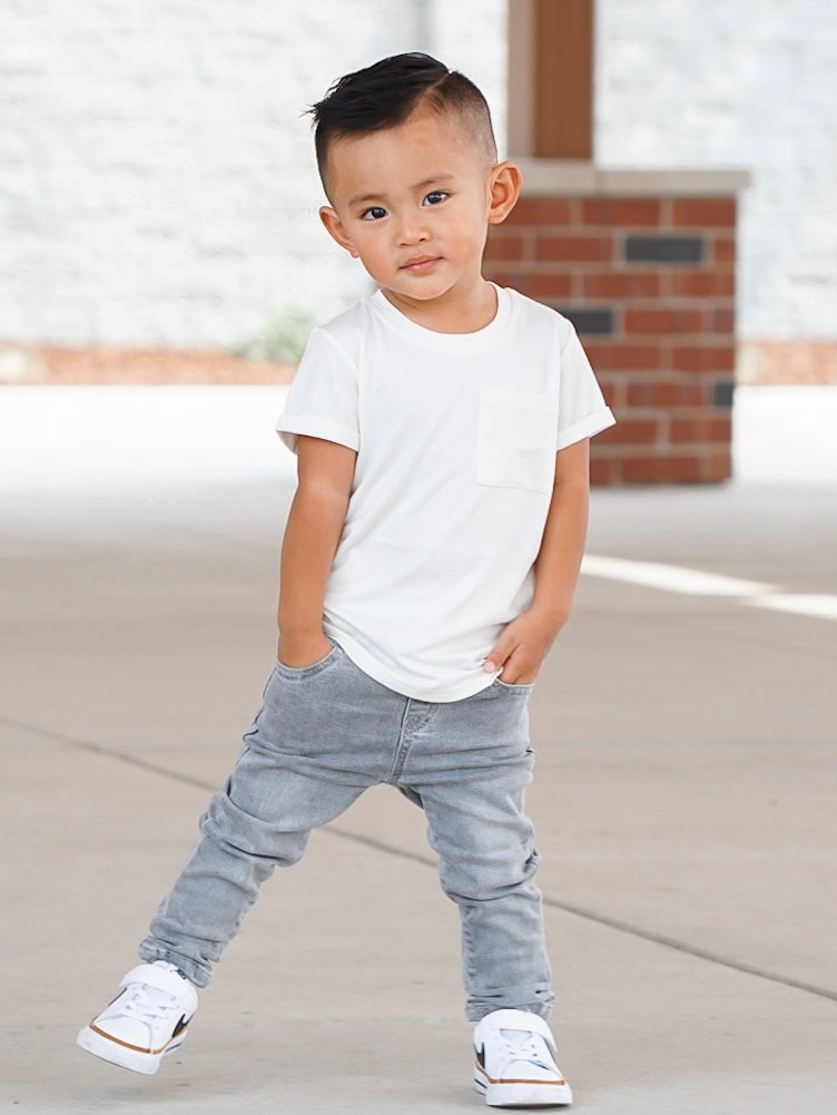 kids basic and trendy outfit with grey denim