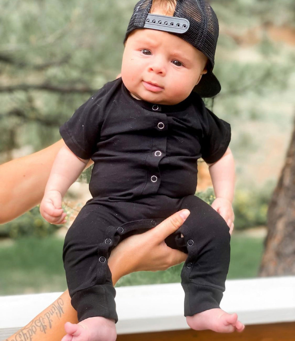 baby black button up onesie