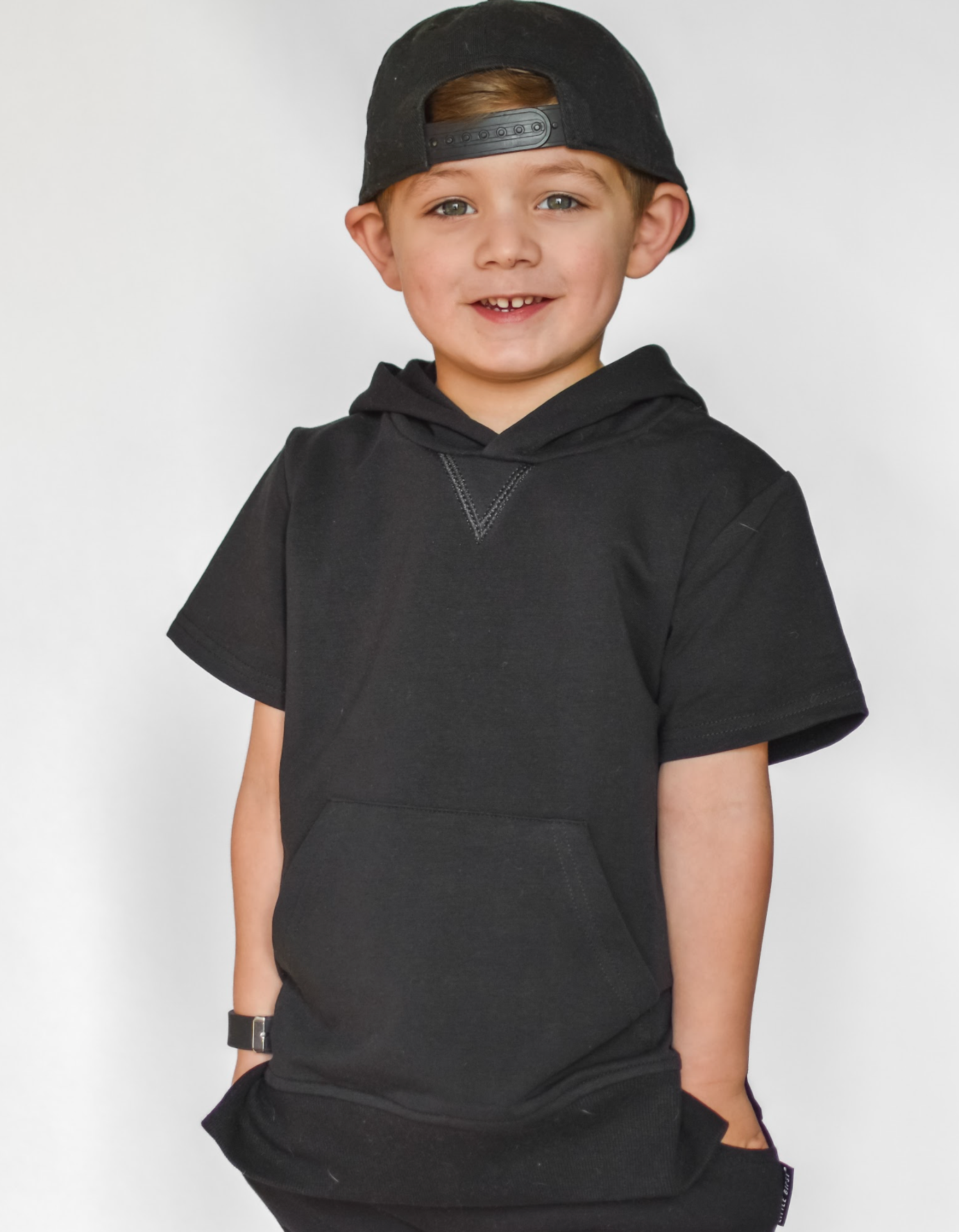 Short Sleeve Hoodie - Black - Little Bipsy Collection