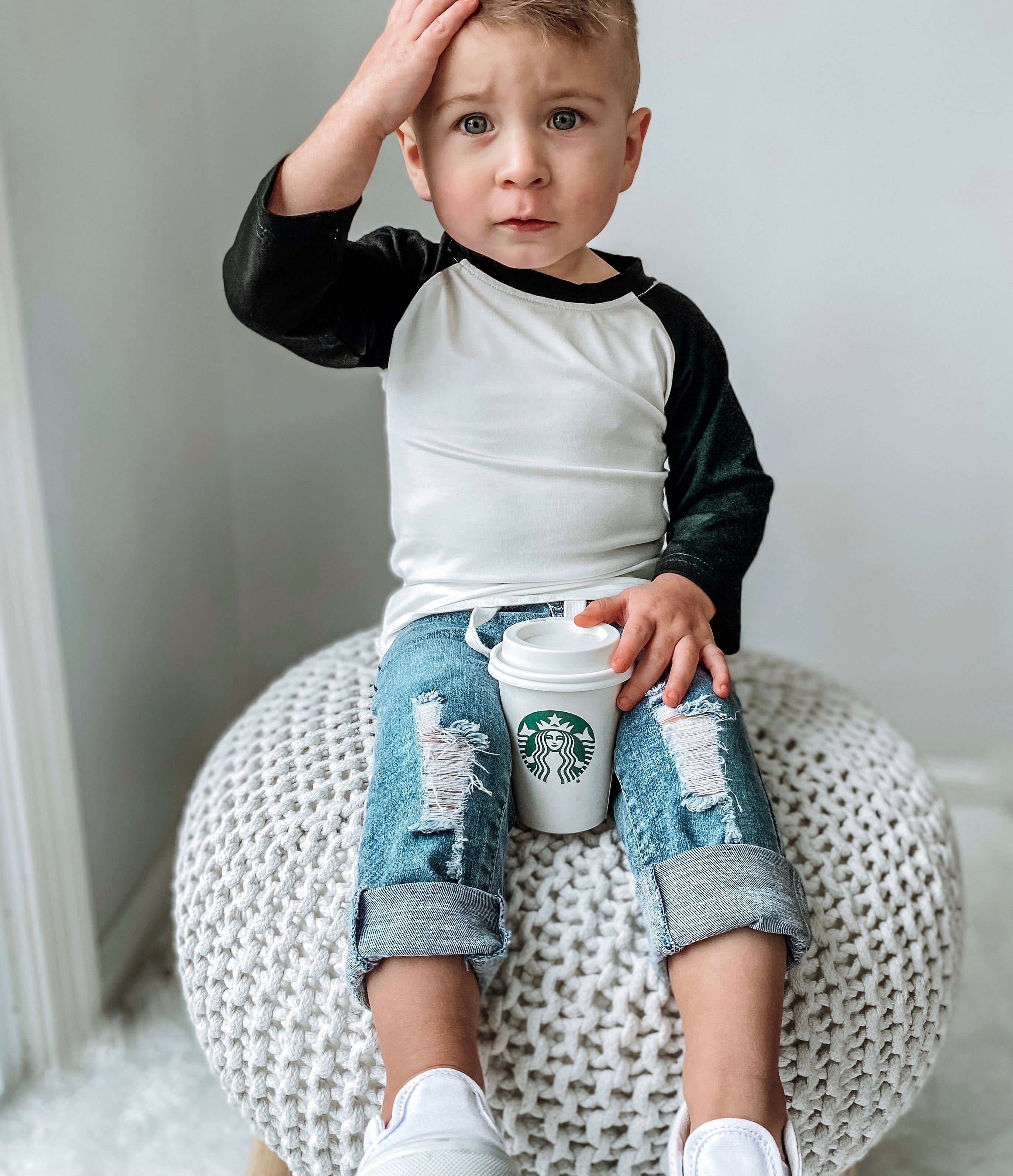 toddler street style outfit with toddler distressed denim